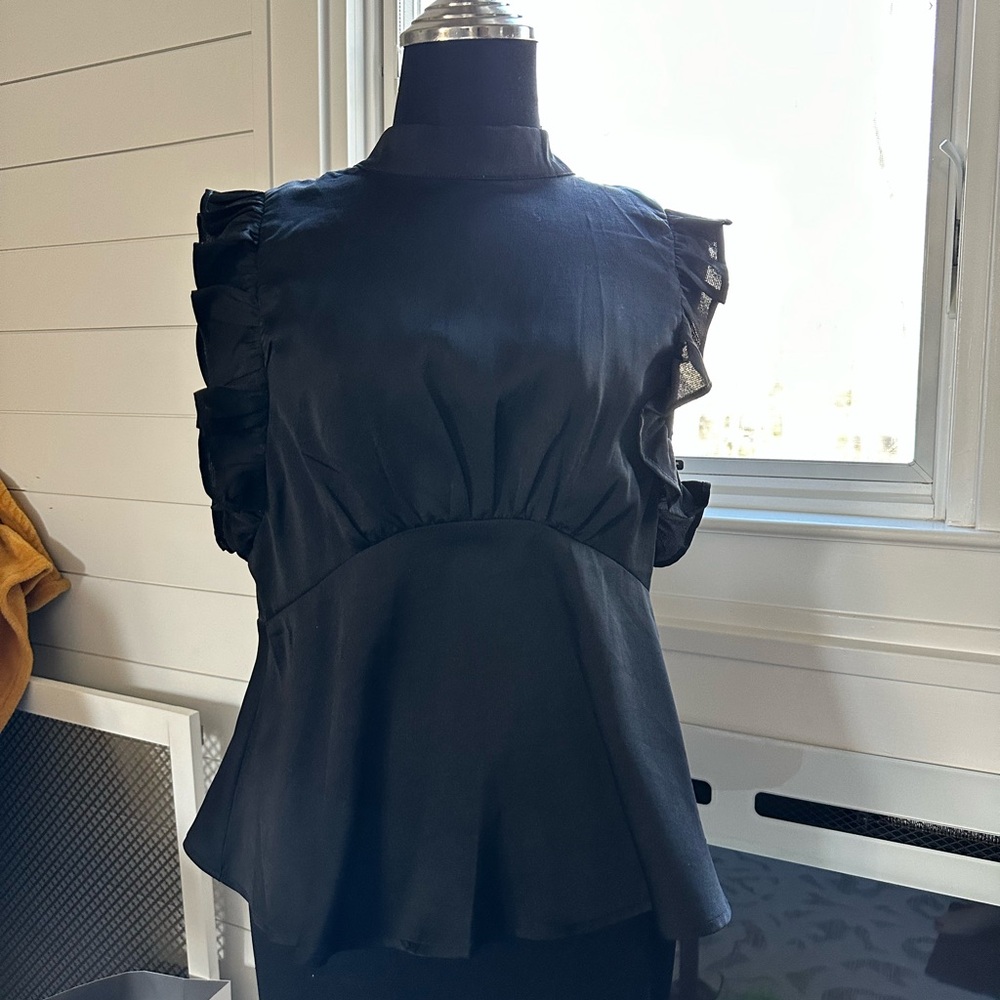 Ruffle-Sleeve Black Peplum Blouse